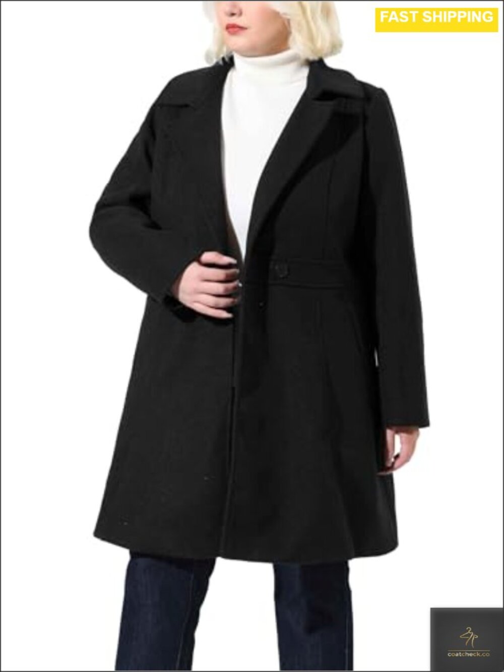 Plus Size Wool Blend Peacoat Notch Lapel Single Breasted Long Trench Coat